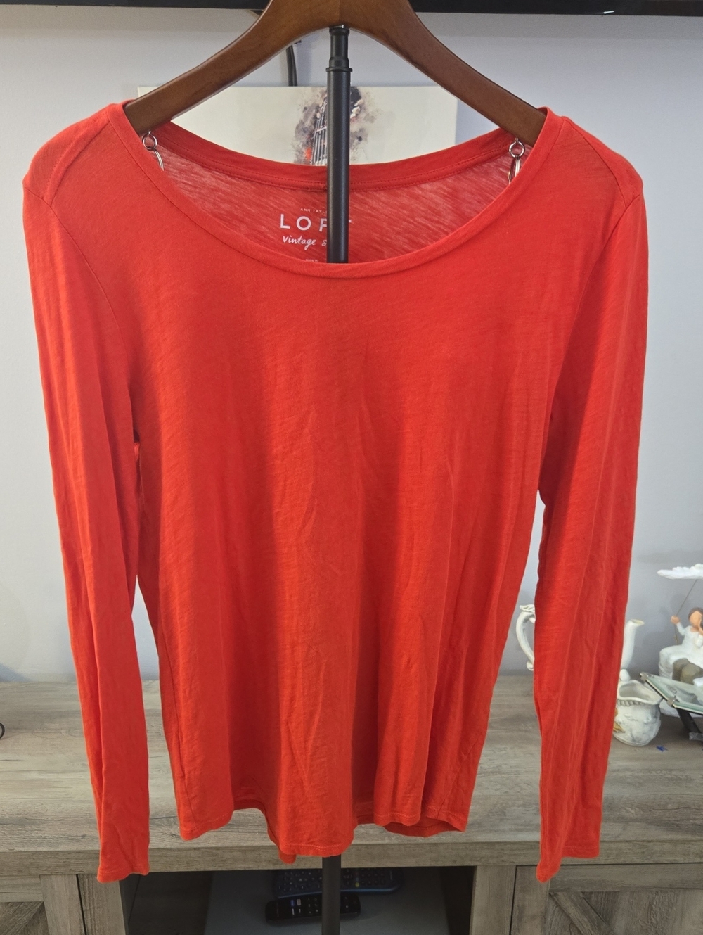 LOFT Long Sleeve Scoop Neck Top in Orange-Red